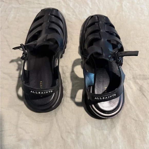 All Saints Black Fisherman Sandals - women’s - Size 41/11 - Picture 1 of 5
